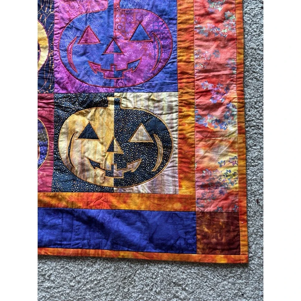 Handmade Quilt Jack O Lantern Pumpkin Halloween Cotton Batik Orange